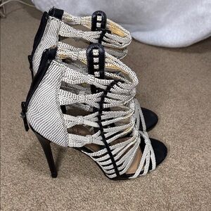 Luxe Elegant Black and White Strappy Heels
